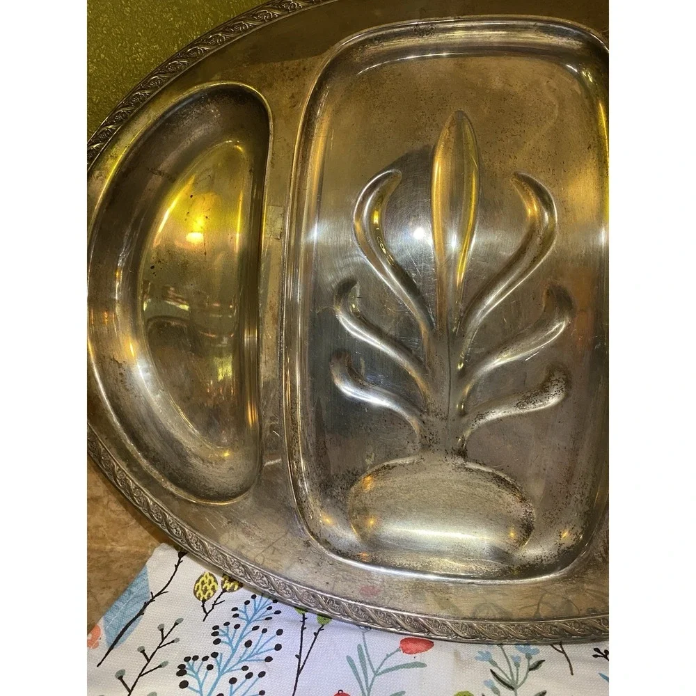Antique Silver Platter Meat Serving‎ Tray With Sides Silver Plate 21x15.5x1.5